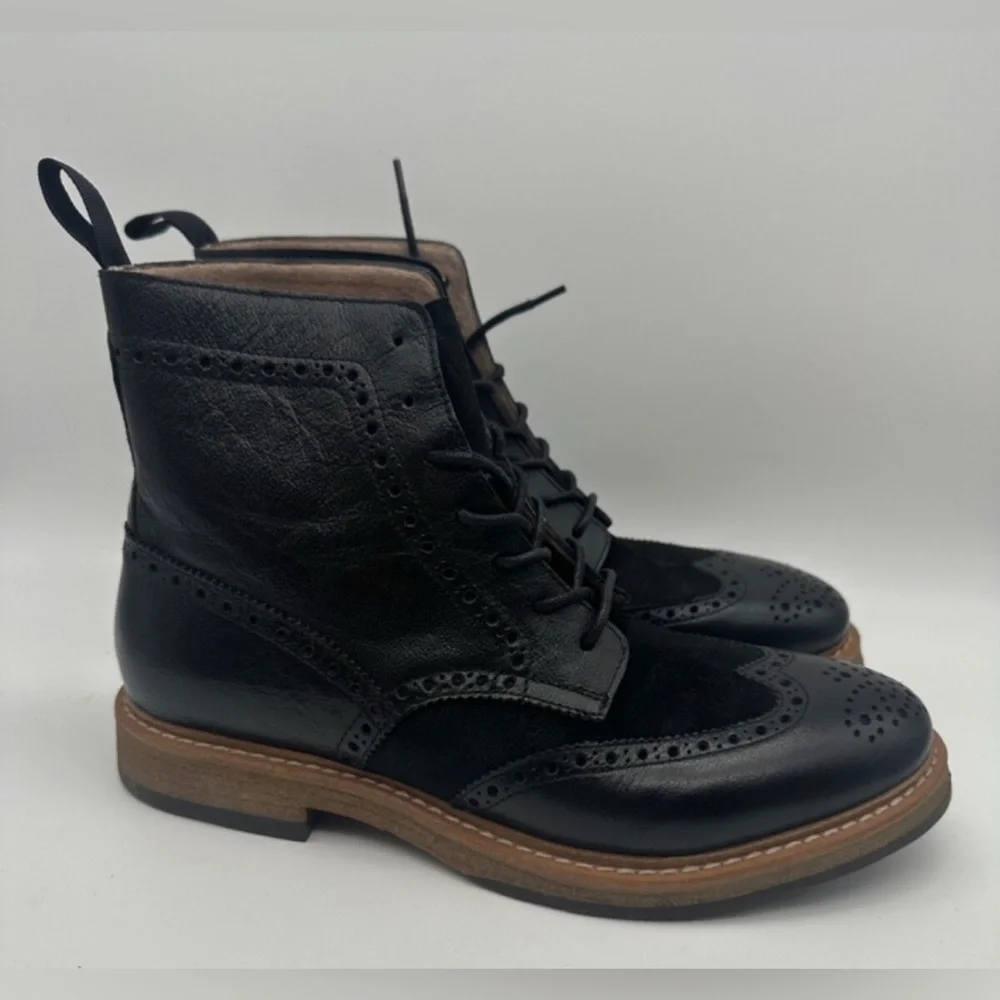 1901 Calgary Boots Mens Sz 13 Wing Tip pure Black Leather Lace Up Lug Soles